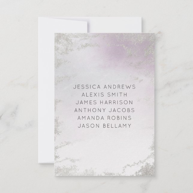 Invitación Números de tabla de Boda de plata morada de Ombre  (Reverso)