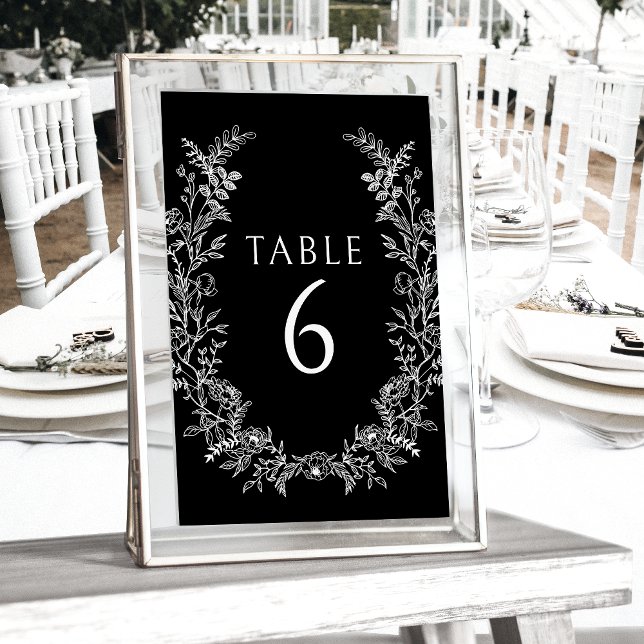 Invitación Números de tabla de boda simple y floral en blanco (Subido por el creador)