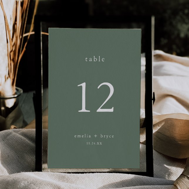 Invitación Números de tabla de Boda verde de la salvedad fore (EMELIA Forest Sage Green Wedding Table Numbers)