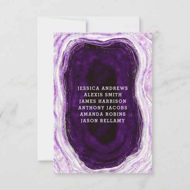 Invitación Números de tabla de Bodas de Ametilo morado y plat (Reverso)