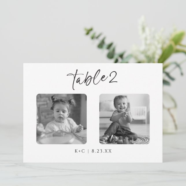 Invitación Números de tabla de Bodas de fotos en blanco y neg (Anverso de pie)