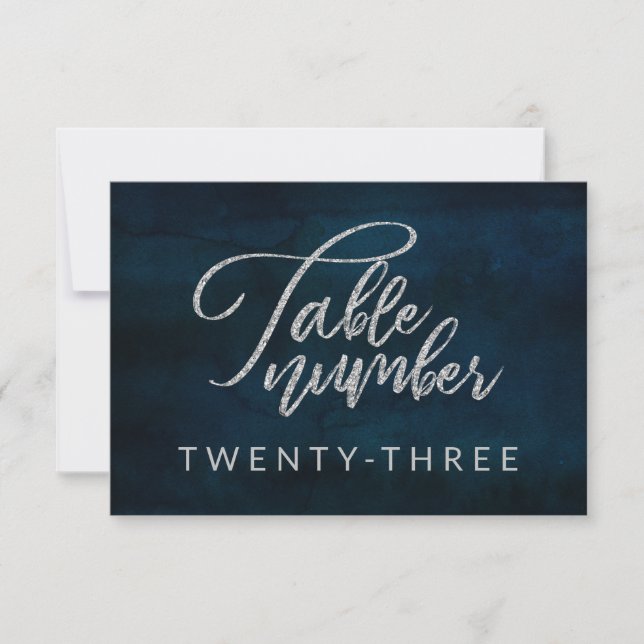Invitación Números de tabla de Bodas de la Navy Luster Dark B (Anverso)
