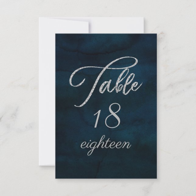 Invitación Números de tabla de Bodas de la Navy Luster Dark B (Anverso)