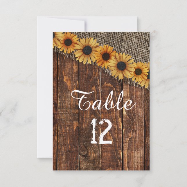 Invitación Números de tabla de Bodas de madera y arpillera en (Anverso)