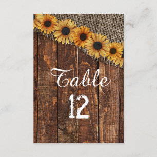 Invitación Números de tabla de Bodas de madera y arpillera en