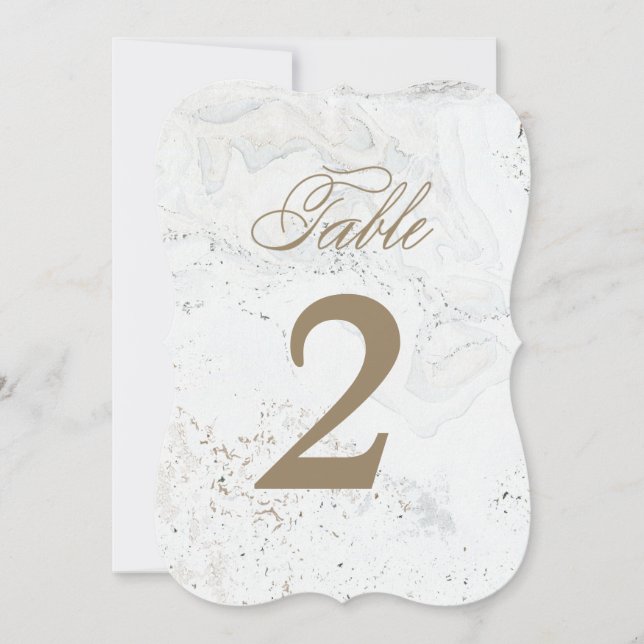 Invitación Números de tabla de Bodas de mármol modernos | Oro (Anverso)