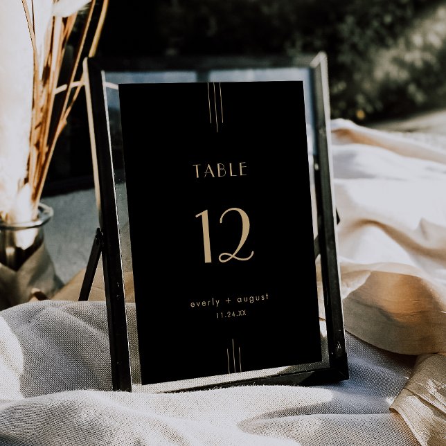 Invitación Números de tabla de Bodas de oro negro de todo Art (EVERLY Art Deco Black Gold Wedding Table Numbers)