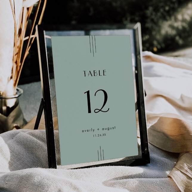 Invitación Números de tabla de Bodas verdes de sabores de tod (EVERLY Art Deco Sage Green Wedding Table Numbers)