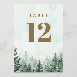Invitación Números de tabla de bosques de pinos rústicos