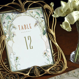 Invitación Números de tabla de Daisies Boda Art Nouveau vinta