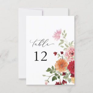 Invitación Números de tabla de espesor floral multicolor de v