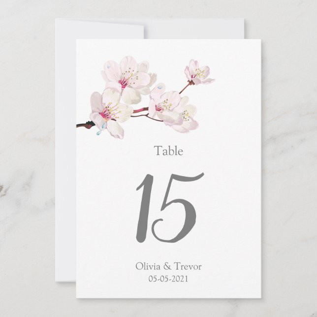 Invitación Números de tabla de florecimiento de cerezo rosa S (Anverso)