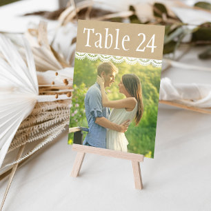 Invitación Números de tabla de fotos de Kraft y Lace Bodas ru