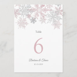 Invitación Números de tabla de invierno de copos de nieve ros