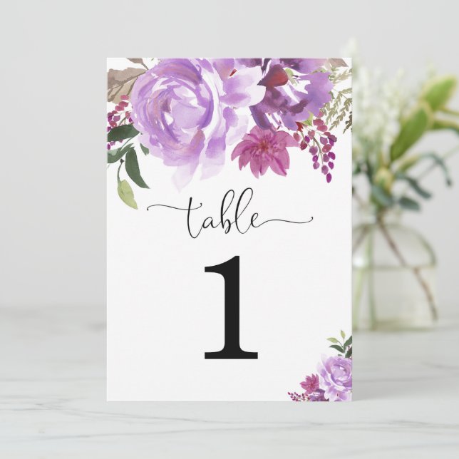 Invitación Números de tabla de lavanda morada floral 5"x7" (Anverso de pie)