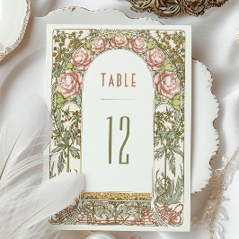 Invitación Números de tabla de peonies Boda Art Nouveau vinta
