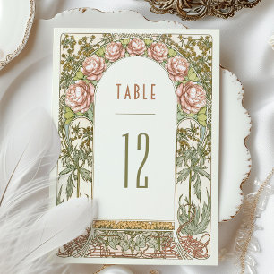 Invitación Números de tabla de peonies Boda Art Nouveau vinta