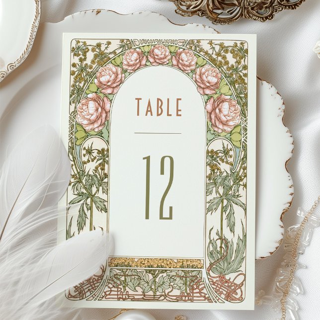 Invitación Números de tabla de peonies Boda Art Nouveau vinta (Subido por el creador)