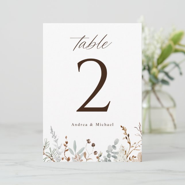 Invitación Números de tabla del Boda de flores silvestres Boh (Anverso de pie)