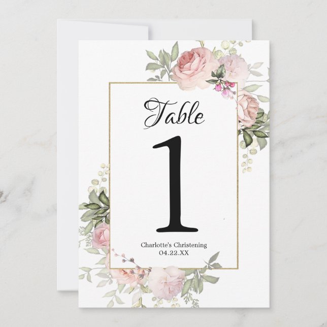 Invitación Números de tabla floral rosa (Anverso)