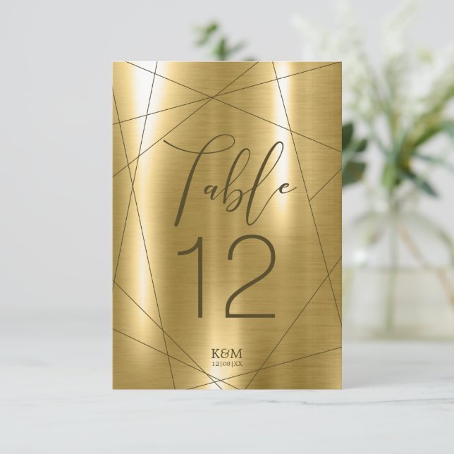 Invitación Números de tabla geométrica metálicos ID de oro648 (Anverso de pie)
