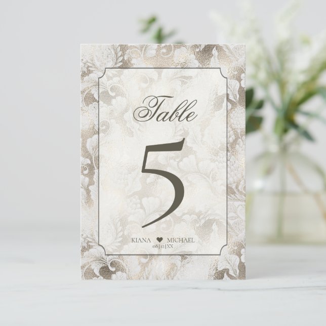 Invitación Números de tabla Paisley formales Champagne ID767 (Anverso de pie)