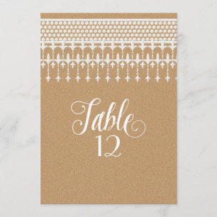 Invitación Números de tabla Papel de Kraft para encaje vintag