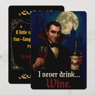 Invitación “Nunca bebo… vino” Humor de terror vampírico