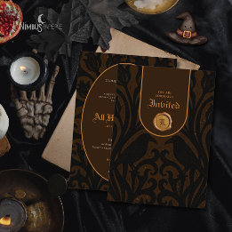 Invitación Nunca más Damask Marrón Oscuro Luxury Halloween 