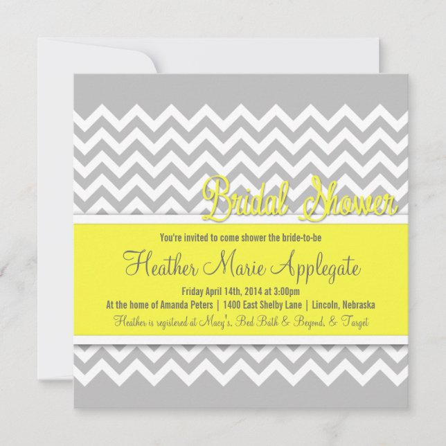 Invitación nupcial amarilla moderna de la ducha de (Anverso)