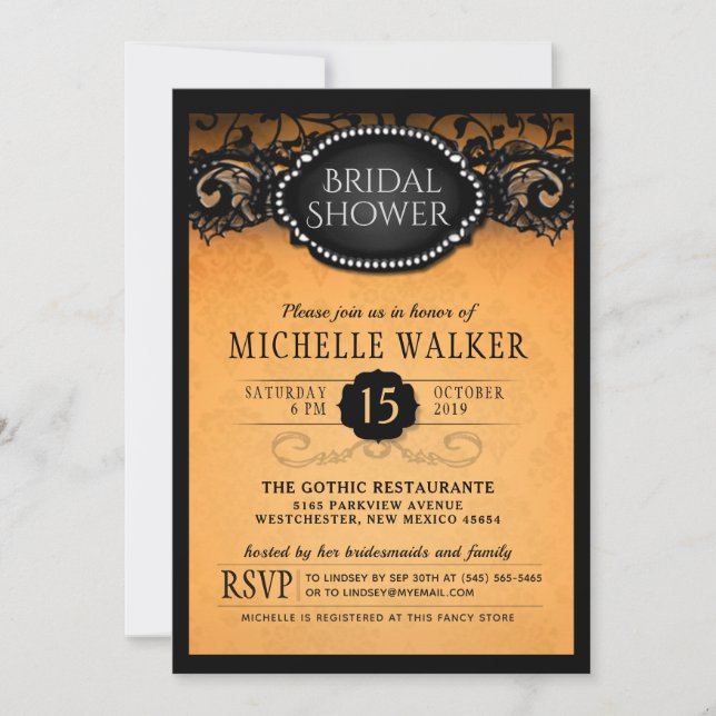 Invitación nupcial anaranjada elegante de la ducha (Anverso)
