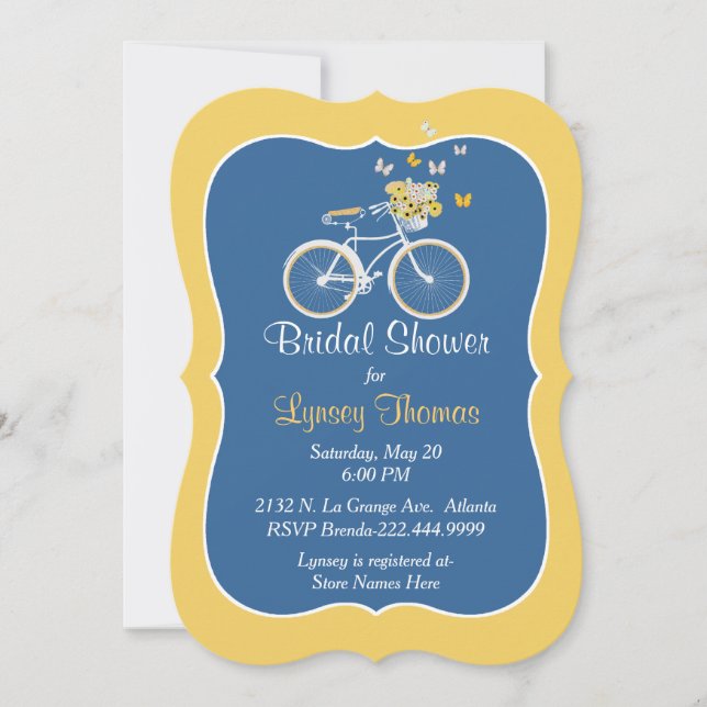 Invitación nupcial azul y amarilla elegante de la (Anverso)