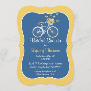 Invitación nupcial azul y amarilla elegante de la