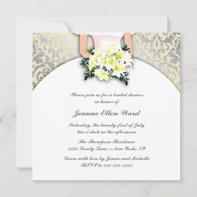 Invitación nupcial beige y amarilla de la ducha (Anverso)