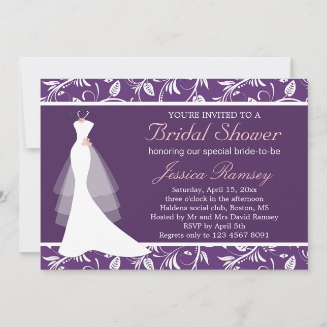 Invitación nupcial blanca de la ducha del vestido (Anverso)