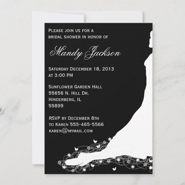 Invitación nupcial blanco y negro de la ducha (Anverso)
