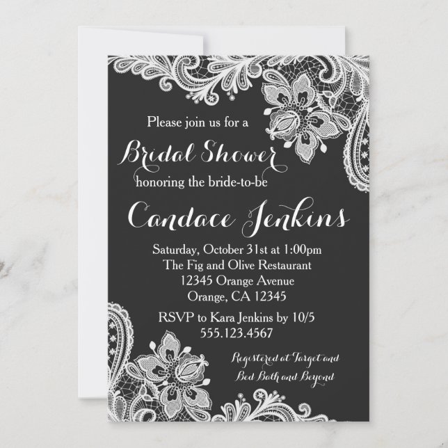 Invitación nupcial blanco y negro de la ducha del (Anverso)