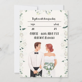 Invitación nupcial clásica con una flor hermosa