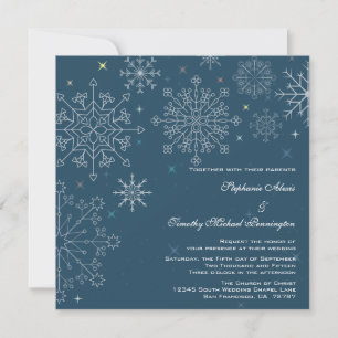 Invitación nupcial con copos de nieve azul marino