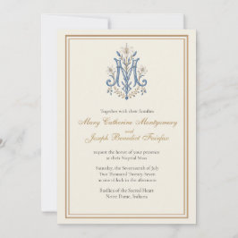 Invitación Nupcial con Monograma Mariano Católico