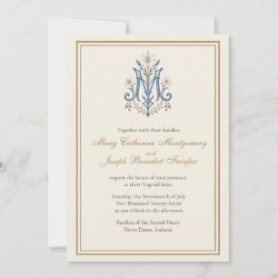 Invitación Nupcial con Monograma Mariano Católico