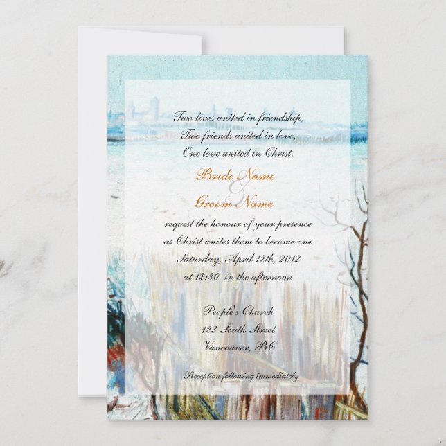 Invitación nupcial cristiana en invierno, país de  (Anverso)