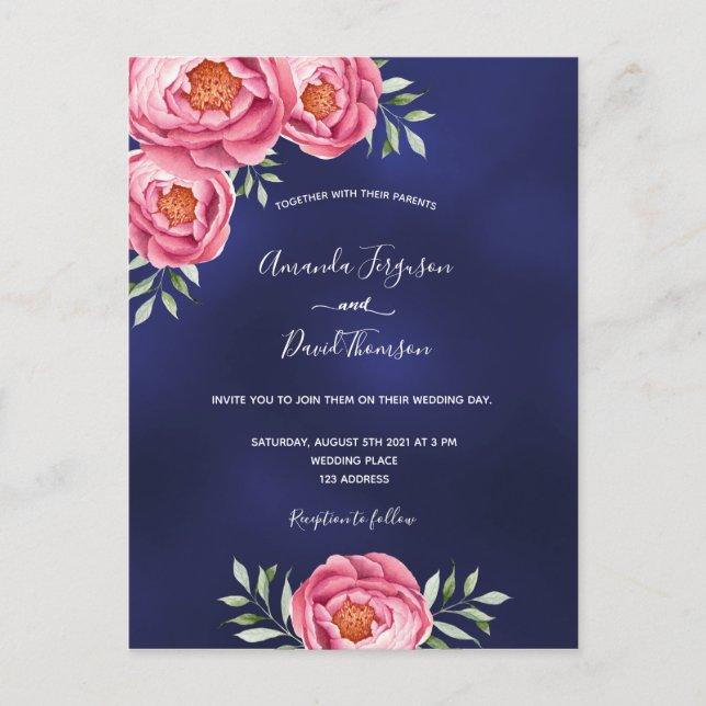 Invitación nupcial de florines azules de la marina (Anverso)