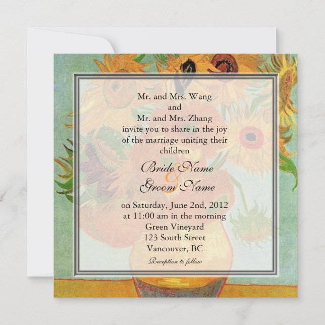 Invitación nupcial de girasoles florales (Anverso)