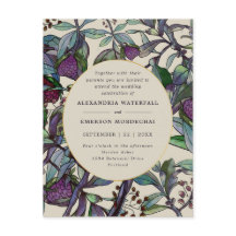 Invitación nupcial de hoja verde floral boho púrpu