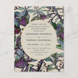 Invitación nupcial de hoja verde floral boho púrpu
