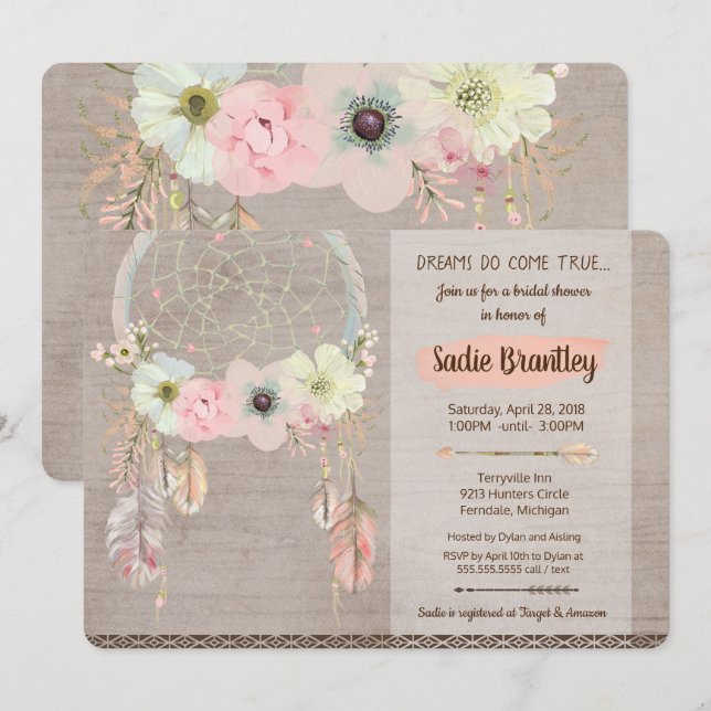 Invitación nupcial de la ducha de Boho, (Anverso / Reverso)