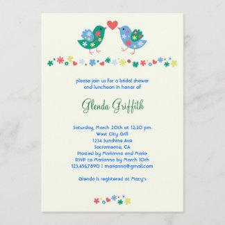 Invitación nupcial de la ducha de dos pájaros