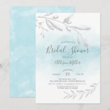 Invitación nupcial de la ducha de la acuarela azul