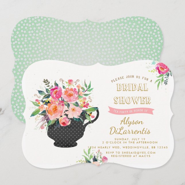 Invitación nupcial de la ducha de la fiesta del té (Anverso / Reverso)